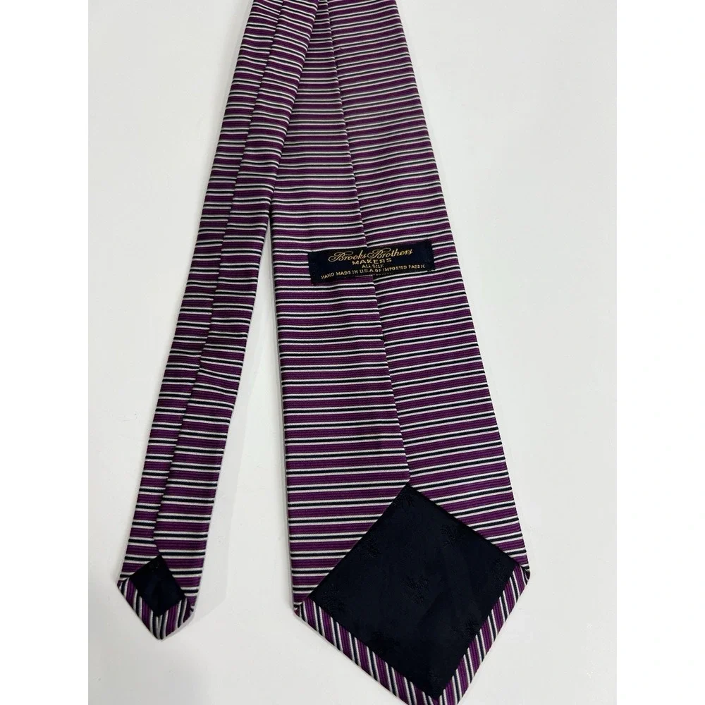 Brooks Brothers Makers Purple Stripe Tie Hand Woven Made USA Classic Necktie B22
